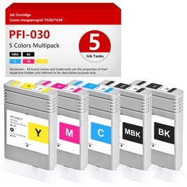 PFI-030 Ink Tank Compatible for Canon imagePROGRAF TA-20 TA-30 Replacement for PFI-030MBK PFI-030BK PFI-030C PFI-030M PFI-030Y (5 Pack, 55-ml, Matte Black, Black, Cyan, Magenta, Yellow)