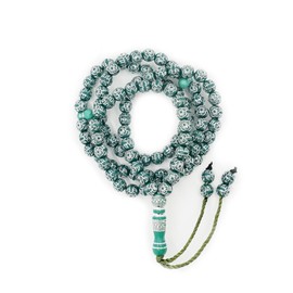 Tasbih Prayer Beads Allah & Muhammad Engraved Islamic Prayer Rosary Beads Muslim Islam Misbaha Bracelet Tasbeeh Sibha 99 Prayer Beads Hand Bracelets (Green)