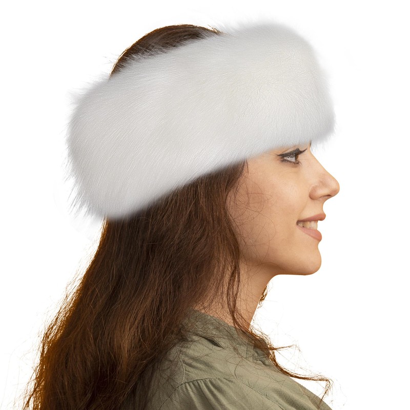 Dikoaina Womens Faux Fur Headband Winter Earwarmer Earmuff Ski (White)