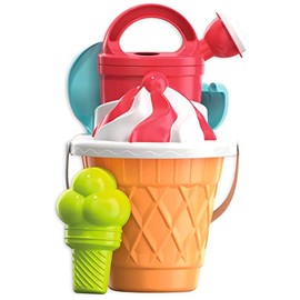 Simba 107114560 Ice Cream Cone Bucket Set, 6 Pieces, Height 17 cm, Diameter 18 cm, Sand Toy, Sand Mould, Rake, Shovel, Waterer, Bucket, Sieve