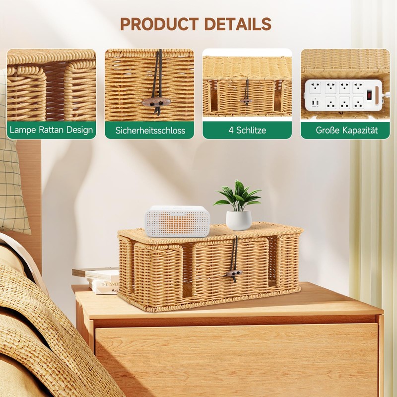Handmade Cable Box, Rattan Cable Management Box, Under Desk Cable