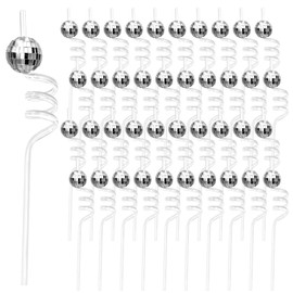 Homaisson - 40 pajitas de bola de discoteca para fiestas, diseño en espiral con bolas de espejo plateadas, decoración de fiesta de discoteca de los años 70, ideal para celebraciones, jugos y bebidas