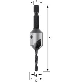 ENT Pilot Drill CS Diameter (D) 10 mm, D2 2,8 mm, GL 50 mm, S 1/4" Hex Shank Bit