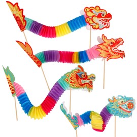 Biubee 8 Pcs Chinese New Year Paper Dragon Decoration- 3D Chinese Paper Dragon Hanging Garland Crafts- Handheld Chinese Paper Dragon Toys for Kids New Year Gifts, Style 2