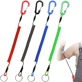 RUITING Spiral Cord for Fishing, Lanyard, Elastic Spiral Key Holder, Set of 4, Wired, Butt Rope, Fall Prevention, Anti-Loss, Anti-Theft, Fishing Tackle and Accessories, Convenient Outdoor Activities,
