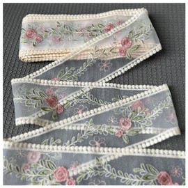 SuiGlory Vintage Lace Trim, Pink Embroidery Lace Ribbons for Crafts, Lace for Sewing Wedding/Bridal Decoration, 10 Yards (Green)