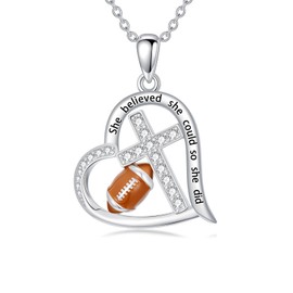 POTOPYY Football Necklace for Women Sterling Silver Cross Sports Pendant Football Jewelry Christmas Gifts for Women Mom Wife Daughter Sister Friends
