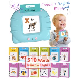 510 Words French English Bilingual Talking Flash Cards for Toddlers, Montessori Learning Toys Pocket Speech for Kids, Autism Autistic Sensory Toys Birthday Gifts for Boys Girls