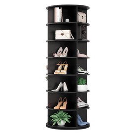 Hestiasko Rotating Shoe Rack, 7-Tier Spinning Shoe Rack, Free Standing Rotating Shoe Rack Tower 360°, Easy to Assemble, Space-Saving Revolving Shoe Organizer for Entryway - Black