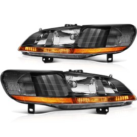 cciyu Headlight Assembly For Honda For Accord 1998-2002 Black Housing Amber Reflector Clear Lens Headlamps