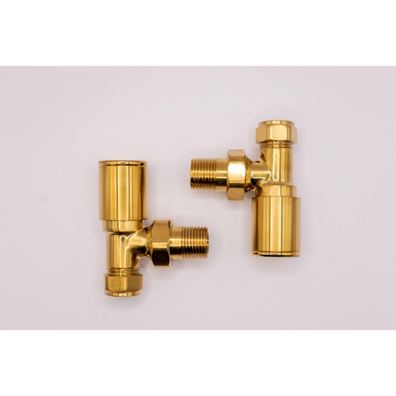 Round Brushed Gold Valve Set - Heated Towel Rail/Radiator Block