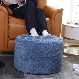 Stuffed Pouf Ottoman High Density Foam Filler Plush Fiber Poufs Ottoman Stool Round Foot Stool Storage Ottoman 20 x 12 Inches Floor Poufs Ottoman Foot Rest for Living Room Blue Gray Pouf with Filler