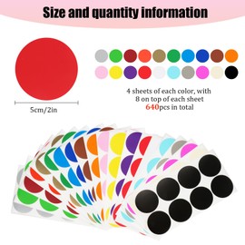 ZEFAN 640 Dot Stickers, 50mm Coloured Sticky Dots, Coloured Dot Stickers, Circle Stickers, Dot Stickers Assorted Colours for Classroom, Office, Home, Sorting, Art, DIY (20 Colours)