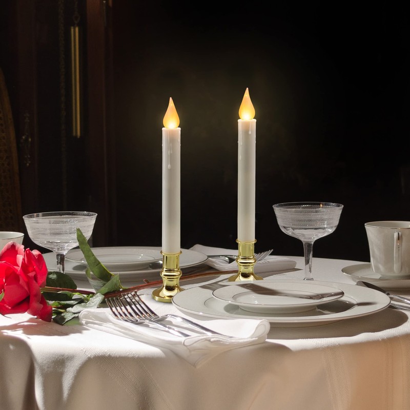 FURORA LIGHTING LED White Taper Candles with Gold Holders Pack