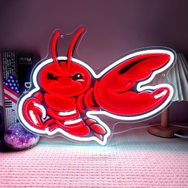 Red Lobster Neon Sign - Retro Crustacean LED Wall Decor for Seafood Restaurant, Kitchen, Bar, Beach House 16.1 x 12.2 Inch Dimmable Neon Light Creative Gift for Foodies and Chefs
