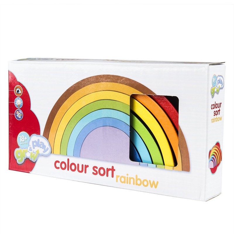 Coogam Wooden Rainbow Stacker Nesting Puzzle Blocks - Tunnel Stacking