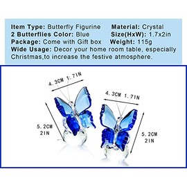 kanpura Figuritas de mariposa de cristal, coleccionables de mariposas azules de cristales, figuras de animales de cristal para decoración del hogar, boda, colección de regalos para mujeres (paquete de 2)