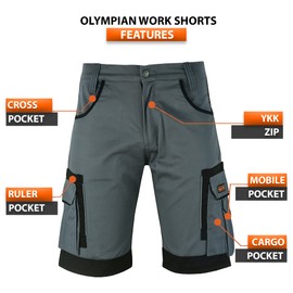 WrightFits Men Cargo Shorts -Work Shorts Safety Combat Summer Shorts - Multi Pockets - Triple Stitched - Durable Workwear Grey