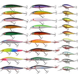 28pcs Large Hard Bait Fishing Lures Kit Trout Plugs Fishing Bait Minnow Crankbait Fishing Lures Jerkbait with Treble Hooks for Trout Bass Walleye Saltwater Freshwater