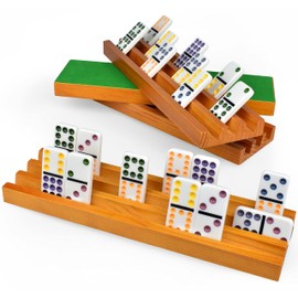 Domino Holders for Classic Board Games - Wooden Domino Racks Set of 4 - Mexican Train Dominoes Accessories - Domino Trays for Tiles Family Games