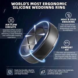 Egnaro Inner Arc Ergonomic Breathable Design, Silicone Rings Mens with Half Sizes, 1/4/5/6/7 Rubber Wedding Bands, 10mm Wide-2.5mm Thick