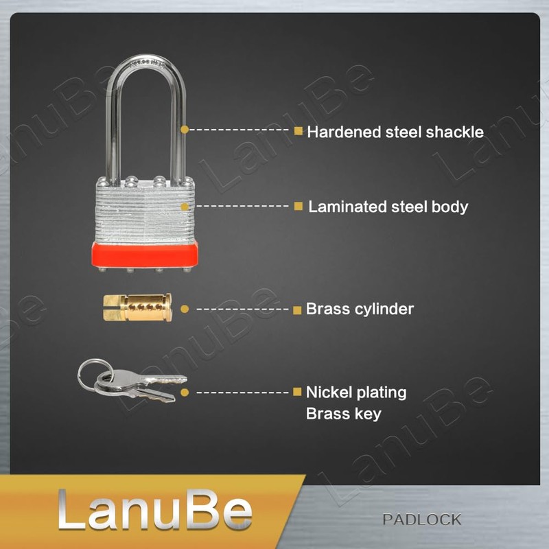 LanuBe Lock Laminated keyed Padlock (1-9/16", 40mm), keyed Alike Locks,