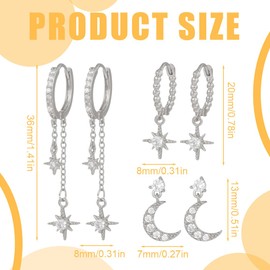 IKOPFLN Earrings Silver Earrings 3 Pairs Set for Multiple Ear Holes Helix Piercings for Women Platinum Plating Stud Earrings Set Small Hoop Earrings Silver Earrings Women's Stackable Zirconia Stud