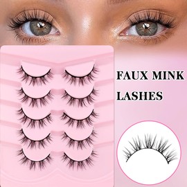 3D Falsche Wimpern Katzenauge, Flauschiges Volumen Curly Cat-Eye Künstliche Wimpern Natürlich Look, Wiederverwendbar Handgemacht Faux Mink Make-up-Wimpern 5 Paare Pack (FDH-05)