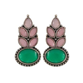 Indian Fashion Silver Oxidized Designer Traditional Ethnic Stud Jhumka Earrings Multi (greenpink)