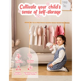 Sino Salected Kids Clothing Rack with Storage Box, Kids Dress Up Rack, Dance Costume Garment Rack for Hanging Clothes,Garment Rack for Hanging Clothes Organizer, Bamboo (Natural)