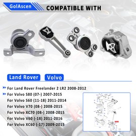 GolAscen 4Pcs Engine Motor Mount & Transmission Mount Kit for Land Rover LR2 3.2L 2008-2012, for Volvo S80 S60 V70 XC70 V60 XC60 2009-2013 2014 2015 2016, Replaces LR021634 LR000597 LR039527 LR024738