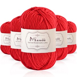Maxee Hand-Knitting Yarn 250 g (5 x 50 g), Cotton Blend, for Knitting, Crochet and Crafts, Soft Comfortable Yarn for Knitting Beginners, Experienced Knitters (Red)