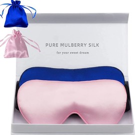 LERSVICVIL 2 Pack 19 Momme 100% Pure Mulberry Silk Eye Masks for Sleeping Luxury Sleep Masks for Women Men Effective Shading Eye Cover with Soft Adjustable Strap(Navy&Dark Pink)