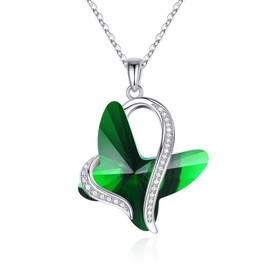 Iefil Birthstone Necklaces for Women - Anniversary Birthday Gifts for Women, Mothers Day Gift Ideas, Emerald Necklace, Silver May Butterfly Birthstone Necklace, Jewelry Gifts for Her Wife Mom Sister