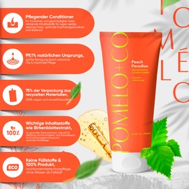 Pomélo+Co. 99.1% Natural, Nourishing Conditioner with Coconut Peach Scent/Conditioner Hair, Conditioner, Hair Care, Hair Care for Dry Hair, 200 ml, Peach Paradise