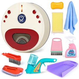 Jovow Kids Cleaning Set for Toddlers, 10 Pcs Pretend Play Educational Set Includes Kids Vacuum That Really Works with Lights & Low Noise, Broom, Spray Bottle and More