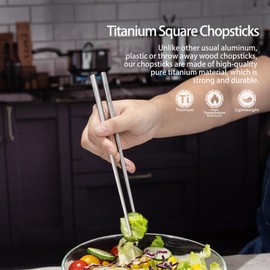 Boundless Voyage Titanium Square Chopsticks Essential & Durable Camping Cutlery Titanium Chopsticks with Carry bag for Convenient Storage & Packing - Utensils for Camping, Hiking & Home (19cm)