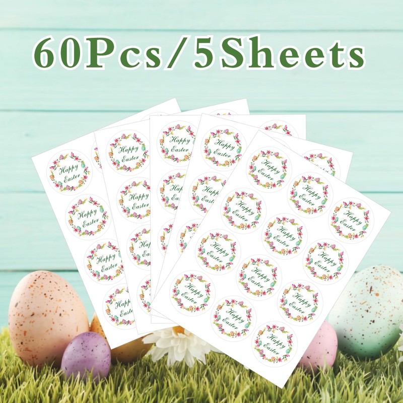 60 Pcs Easter Stickers, 2Inch Happy Easter Sticker Easter Stickers