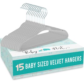 Non-Slip Kids Velvet Hangers, Soft Velvet Baby Clothes Hangers, Space-Saving Design, 15 Pack, Supports Up to 10 lbs, 6.7" x 11.1" (Gray)
