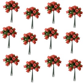 GiftWrap Etc. Coral Artificial Silk Flower Roses - 12 Mini Bouquets of 12 Rosebuds, 144 Rosebuds Total, Wedding, Reception, Anniversary, Wreath