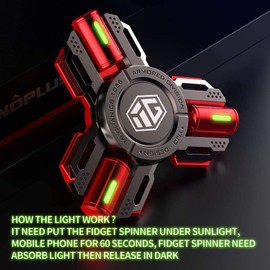 Fidget Spinners, Fidget Spinner Gifts for Adults and Kids, Stress Anxiety ADHD Relief Figets Toy, Metal Finger Hand Spinner Toys with Luminous Light, Spinner Absorb Solar Light then Release in Dark