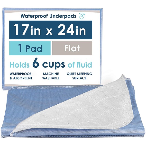 Dry Defender Waterproof Bed Pads for Incontinence - Absorbent Washable Underpad - Mattress Pads for Kids or Adults - Flat, 17x24 Inch (Pack of 1)