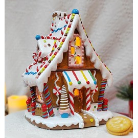 MOMENTS IN TIME Christmas Gingerbread House Lighted Hand-Painted Resin Holiday House with LED Lights Battery Operated Festive Décor (Cultural)