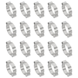 PATIKIL 20 Pack 25-28mm Double Ear Hose Clamp, 304 Stainless Steel O Clip Crimp Rings for Fuel Petrol Pipe Tube Fitting Connections, Silver Tone