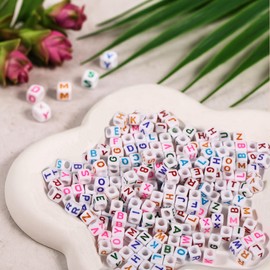 1000pcs 6 * 6mm Acrylic Cube Letter Beads, Letter A-Z Beads are Used for DIY Necklace, Charms for Bracelets and Jewelry Production (Mixed Letter A-Z)