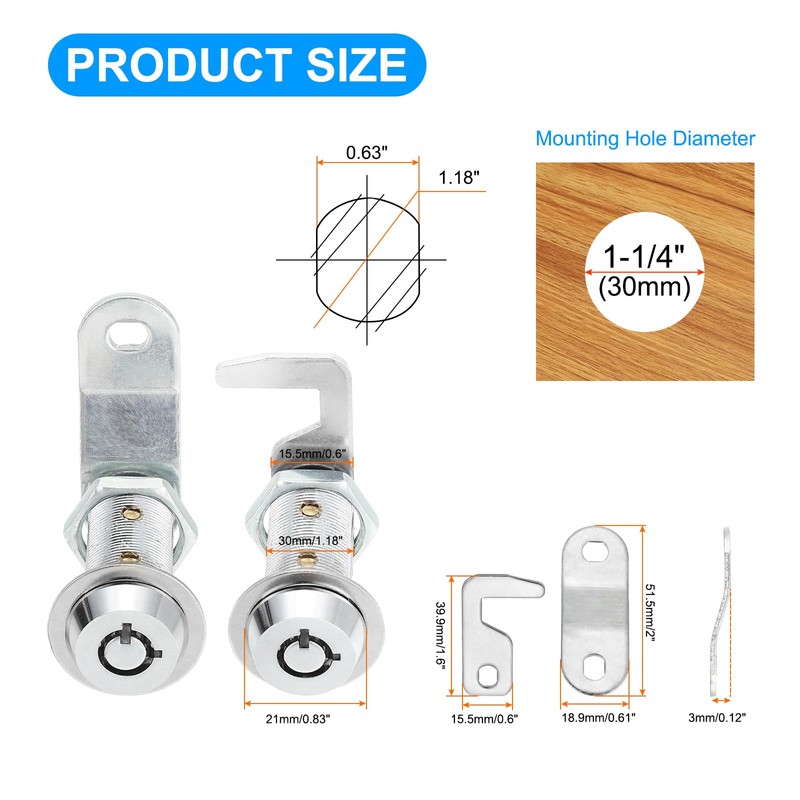 uxcell 1-1/8 Inch Cabinet Locks with Key, 3 Pack Cam