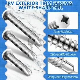 UnibLn 60 Pcs #8 White Pan Head Screws - Self Tapping Drill Screws for Metal, Quad Drive, 6 Sizes