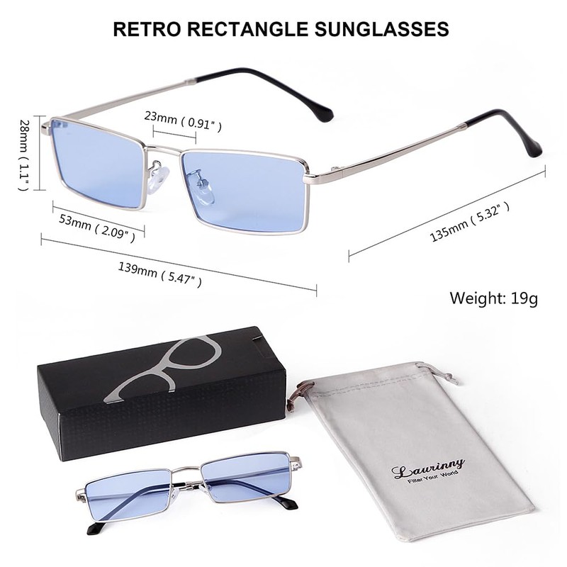 Laurinny Retro Small Narrow Rectangle Sunglasses for Women Men Trendy