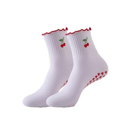 wotemlur Women's Pilates Non-slip Yoga Socks Cherry, Lemon, bow，Fitness Ballet Sports Slipper Socks