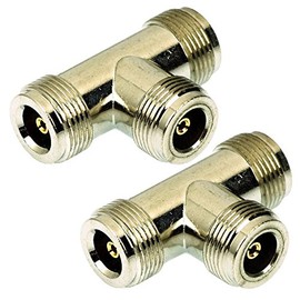CESS N Type Female to N Type 2 Female T Splitter Coax Coaxial Adapter - N 3-Way Female Jack (2 Pack)